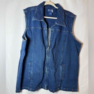 Y2K Retro Denim Zip-Up Vest Womens 22/24 Plus Full Stretch Vintage Venezia